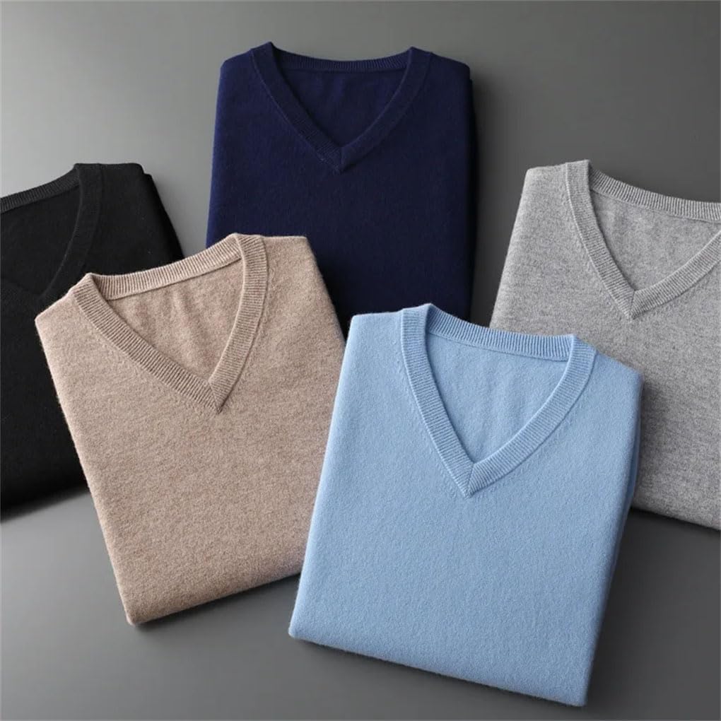 Men Cashmere Sweaters Classic V-Neck Knitted Sweater Pullover Soft Warm Business Casual Jumper