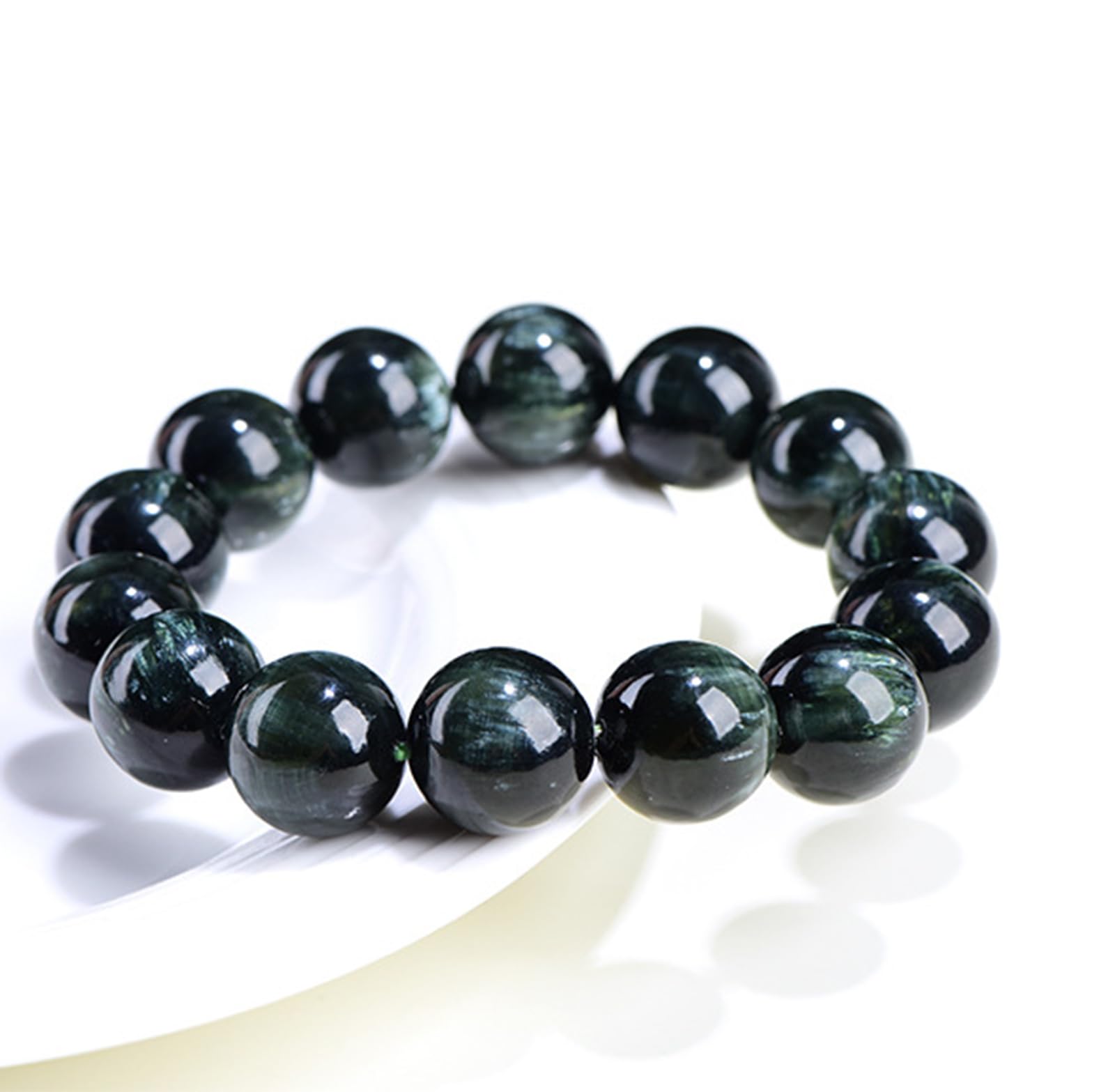 Bracciale con Perline di serafinite Verde Naturale - Bracciale Elasticizzato Unisex in Cristallo di Drago Verde per Meditazione, Yoga e guarigione Spirituale,14~14.8mm