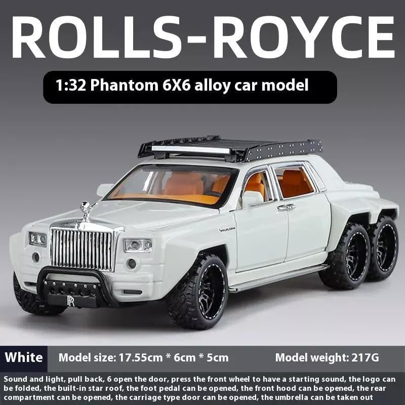 Image of 1:32 6x6 Alloy Pickup Diecast Model Car - Sound & Light Gift,Rolls-Royce Phantom Model Car 1:32 Scale Toy Cars Diecast Vehicle Boy Kid Gifts, (1:32 Rolls-Royce Phantom 6x6 -White)