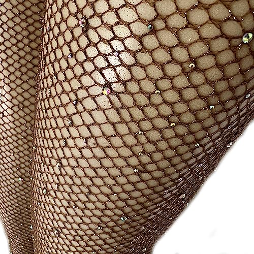 Image of V-Cut Skintone Gold Glitter Fishnet Stockings | VCUT Carnival Tights for Black and Brown Skin Women