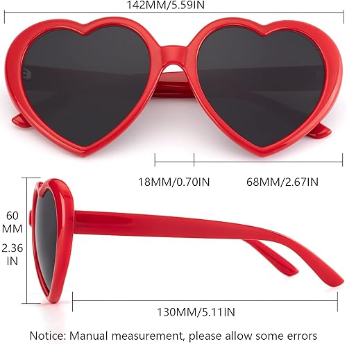 Miniatura 4 de IOHLNG Lentes de sol con forma de corazón para mujeres y hombres, de gran tamaño, de moda, con forma de amor, retro, encantadores, lindos lentes de