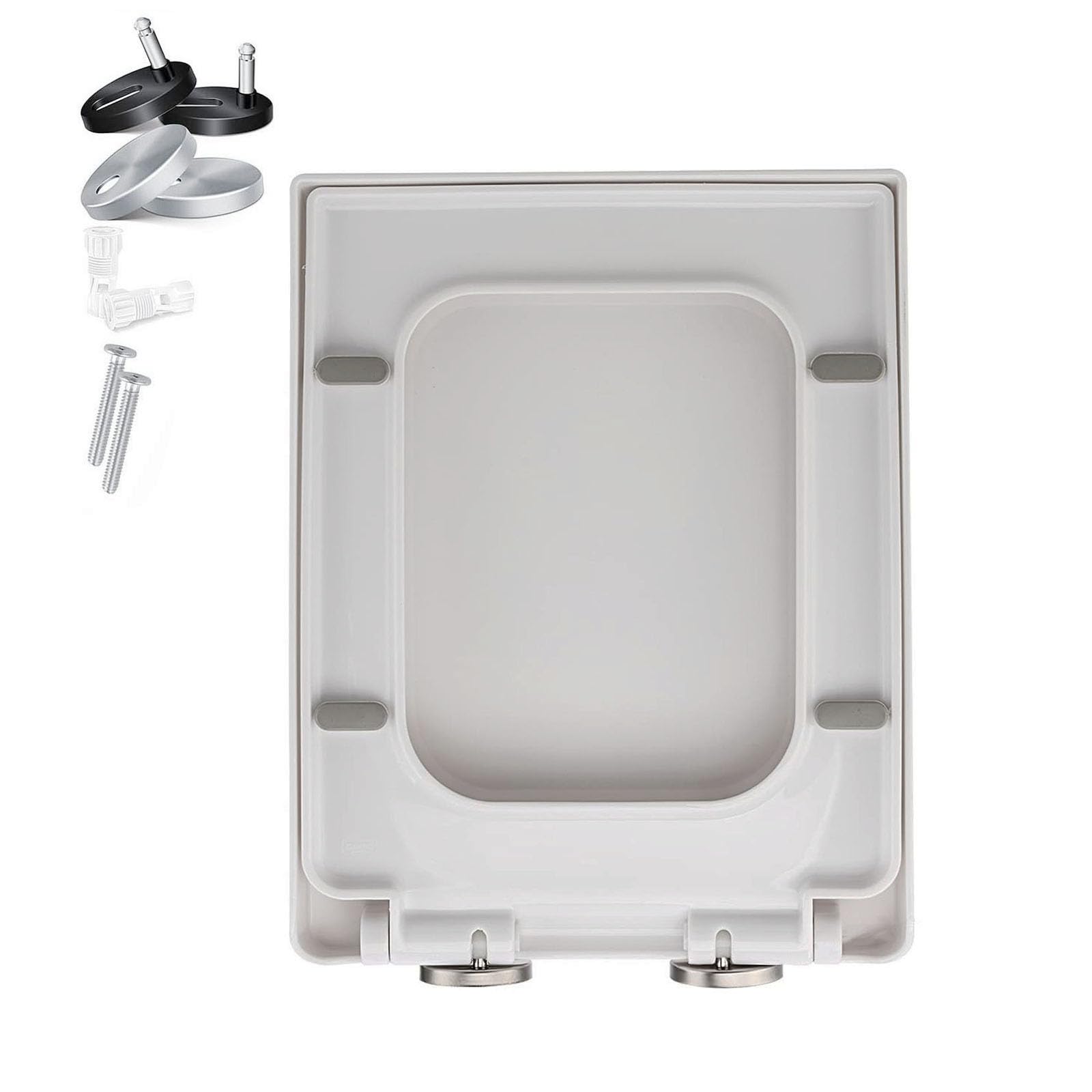 Giural Square Toilet Seat Soft Close White, with Quick Release And Adjustable Hinges for Easy Cleaning, Top Fixing, PP Toilet Lid Rectangular Toilet Seats,06C