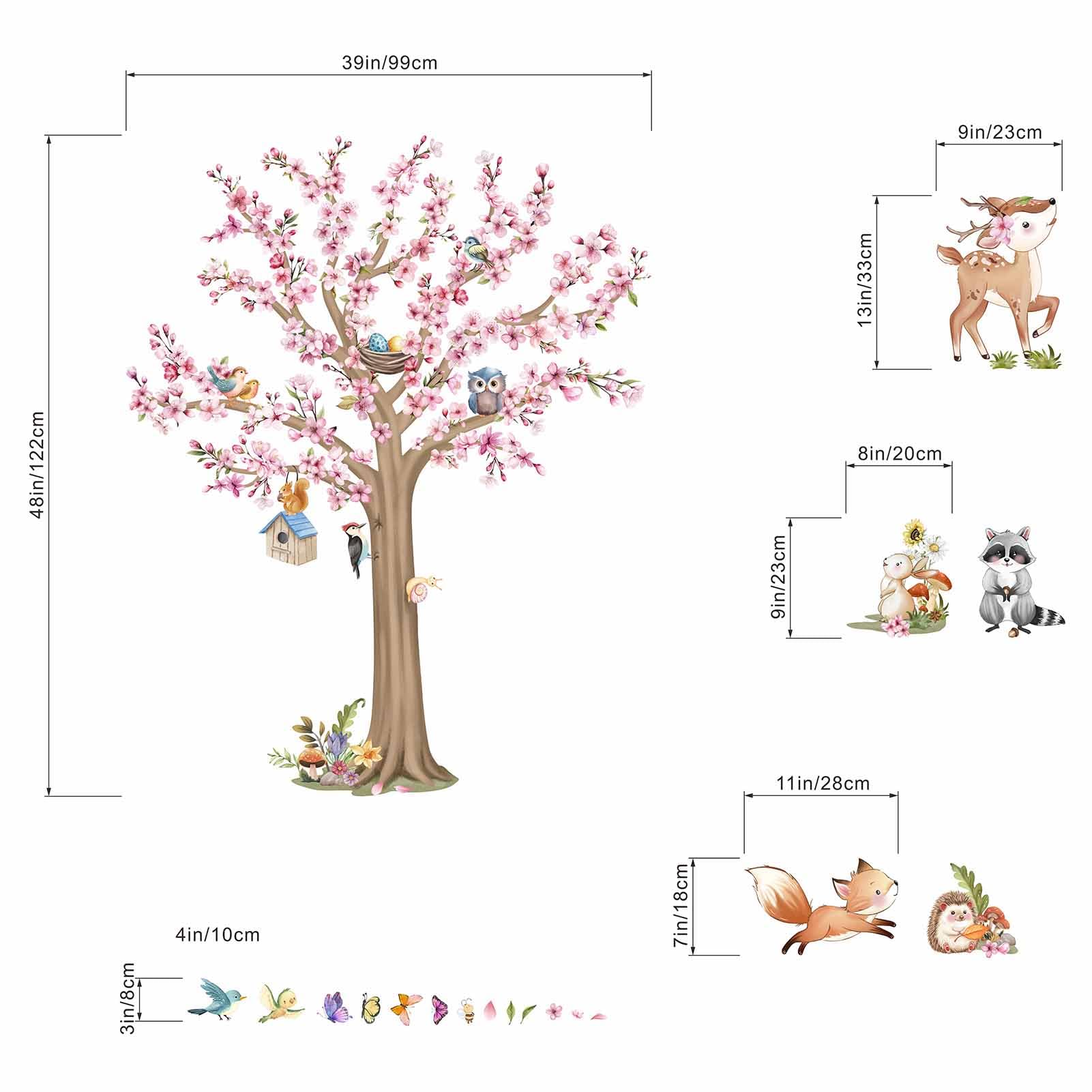 Jungle Animals Wall Decals for Girls: Peel and Stick Vinyl Deer Fox Hedgehog Wall Stickers for Baby Room Nursery Girl Bedroom - Image 4