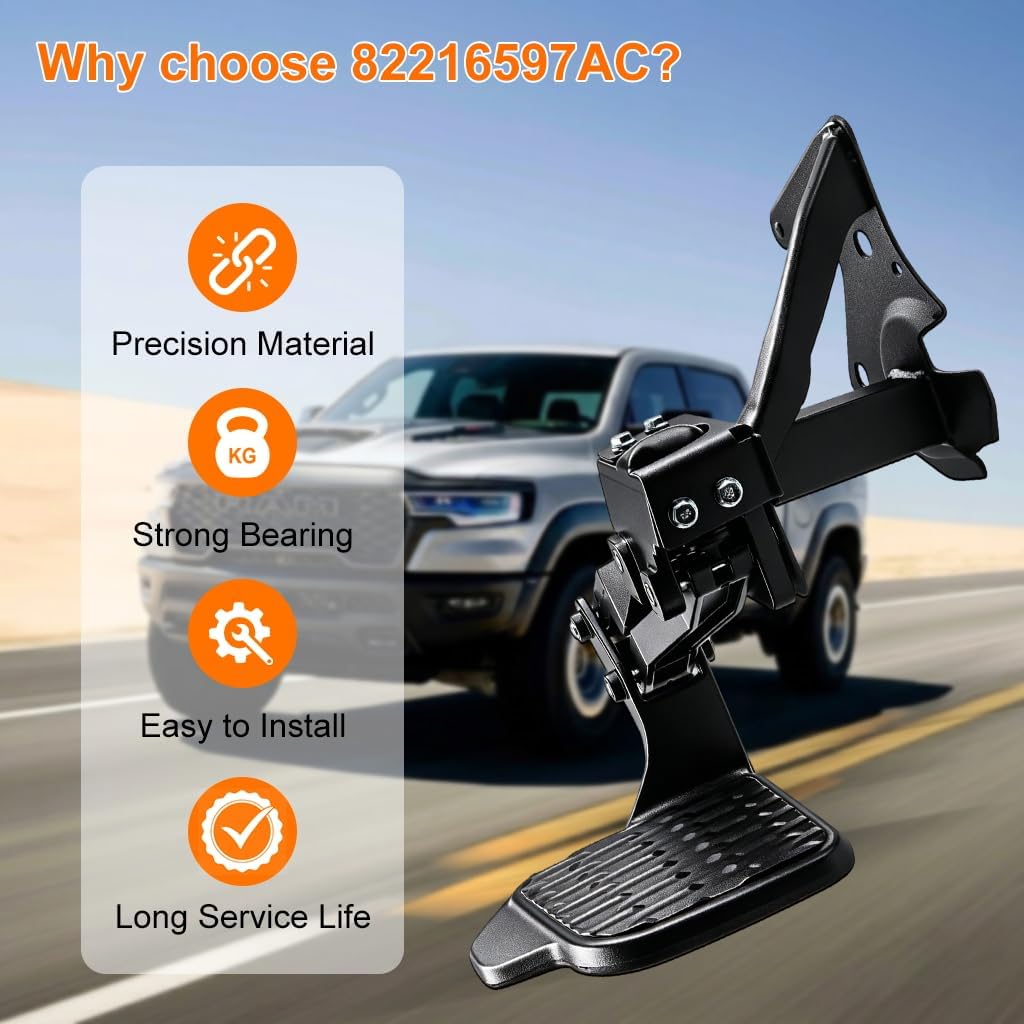 82216597AC Rear Bed Step Fits for 2024-2026 Dodge Ram 1500 Retractable & Foldable Tailgate Bed Step Replaces 68582251AA 68582251AB, Easy into Truck Rear Bedsteps