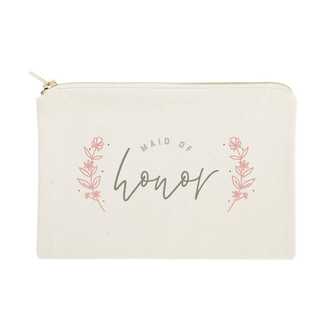 The Cotton & Canvas Co. Floral Maid of Honor Wedding Cosmetic Bag, Bridal Party Gift and Travel Make Up Pouch