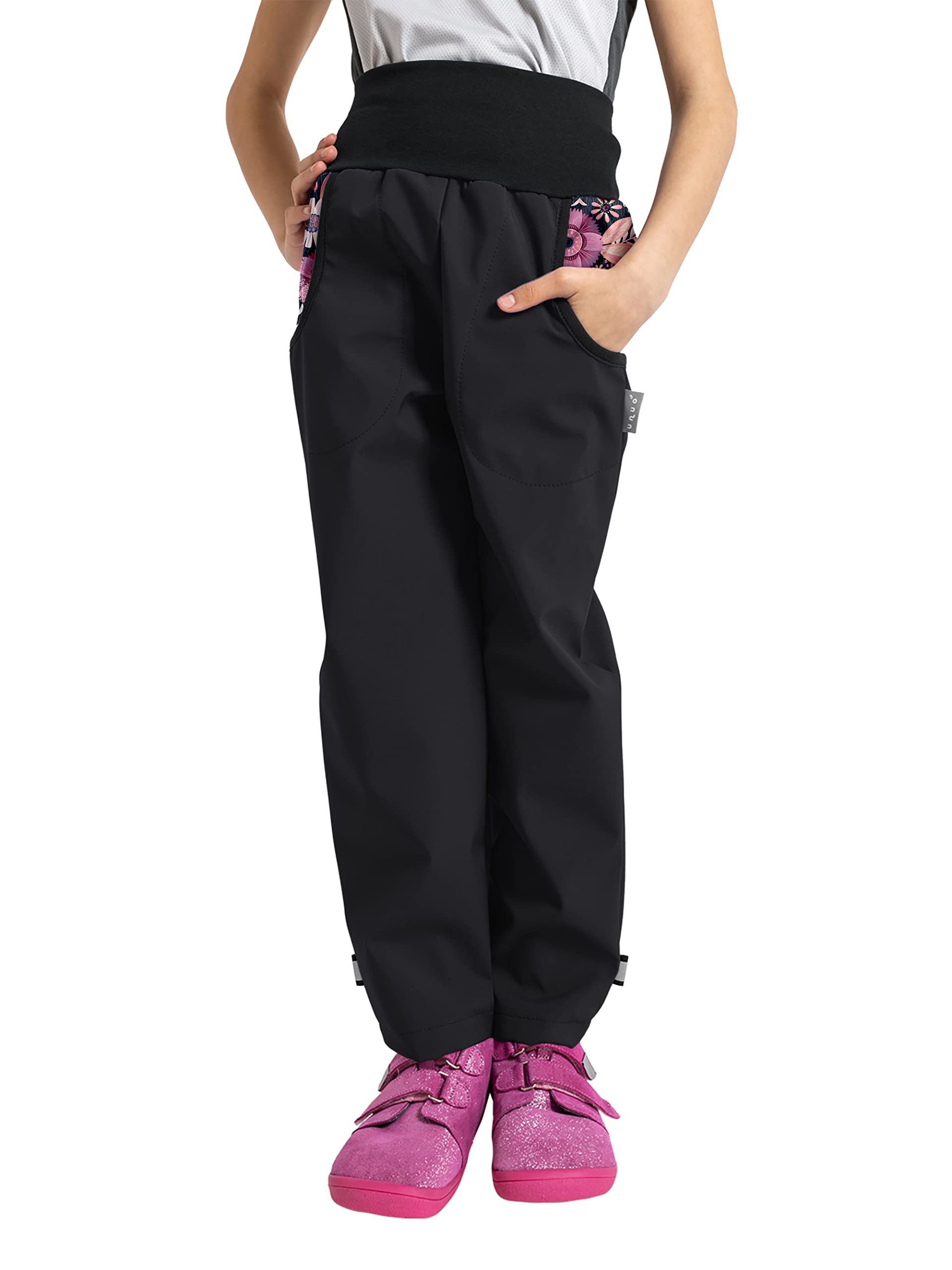 Kinder Softshellhose mit Fleece Basic, Schwarz, Magische Blumen