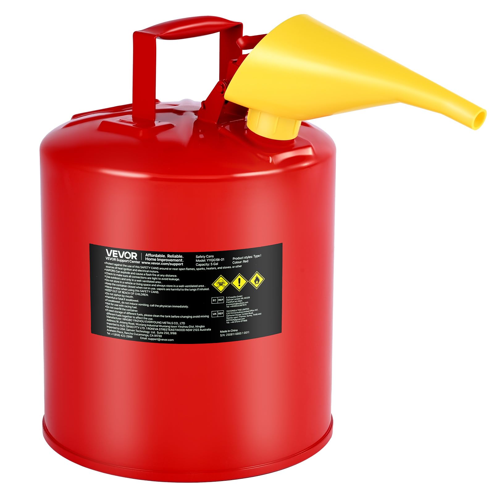 VEVOR 5 Gallon Type I Red Metal Safety Gas Can