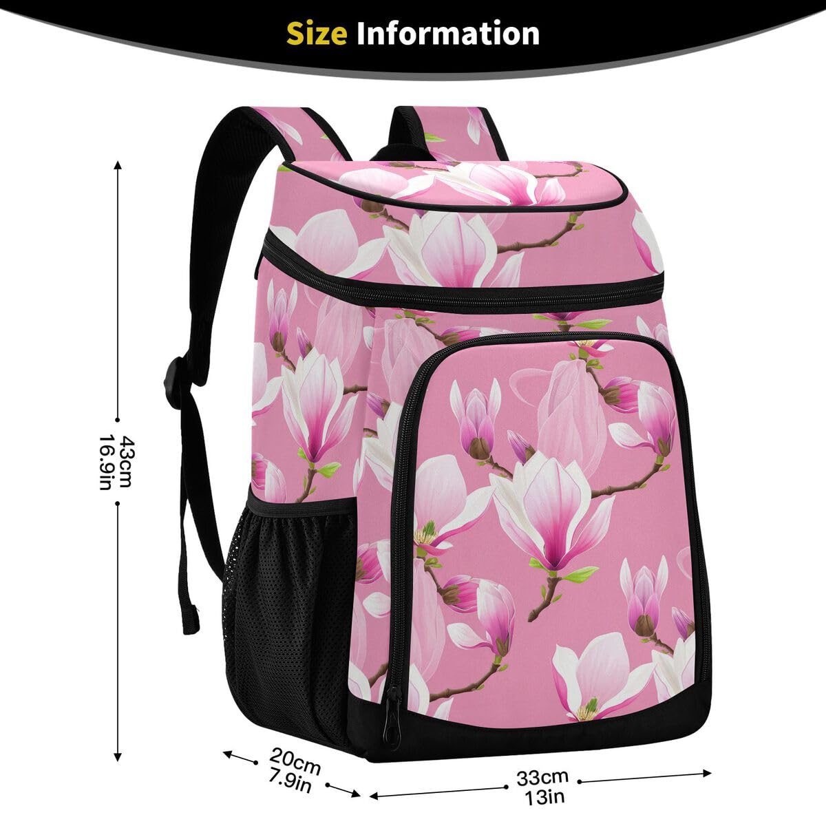 Magnolia Blossom Pink Cooler Backpack Leakproof Insulated Lunch Cooler Bag 30 Cans Camping Backpacks for Women Men
