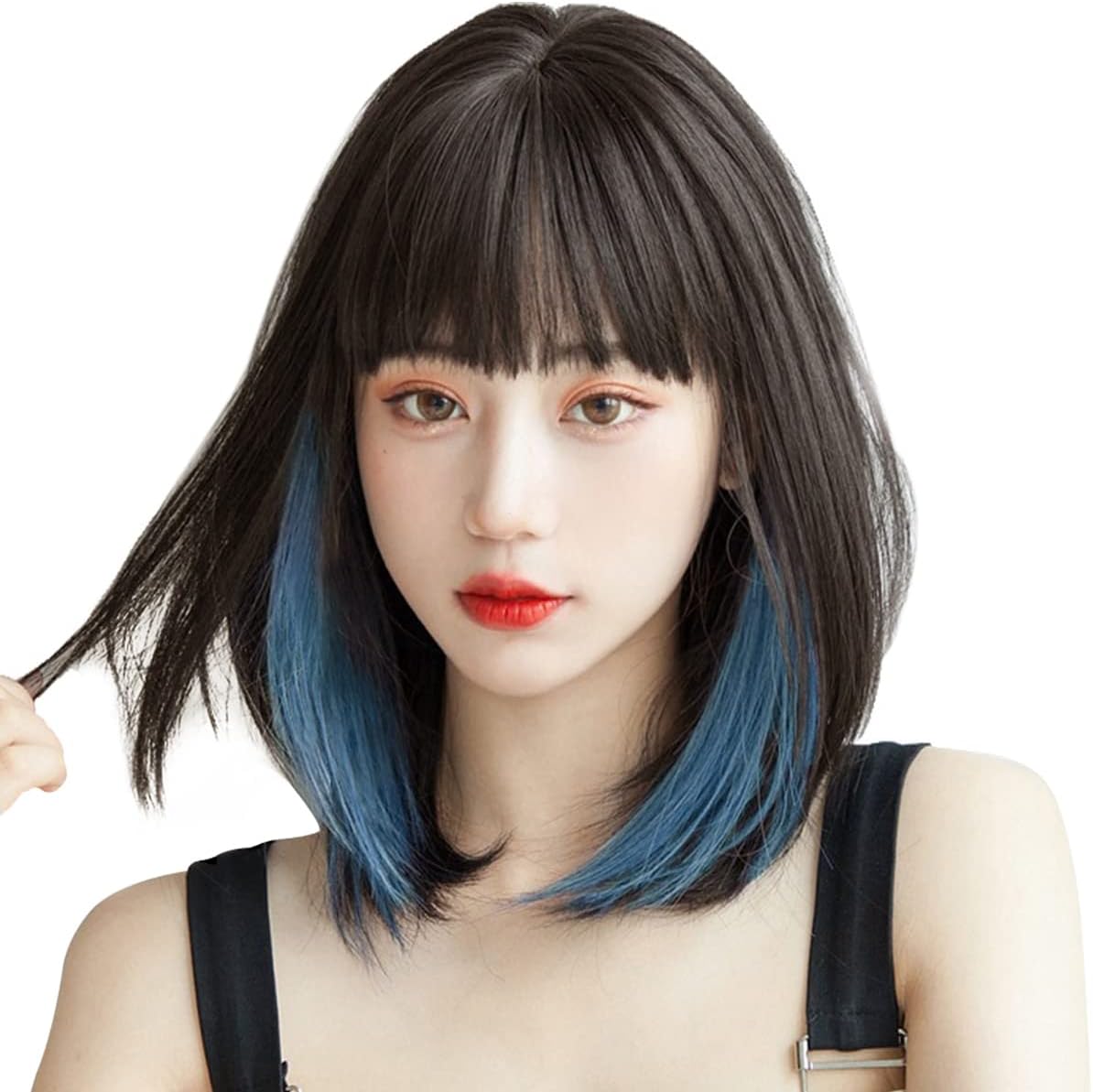 Amazon.co.jp FORCUTEU Wig, Medium Bob, SemiLong, Inner Color, Blue