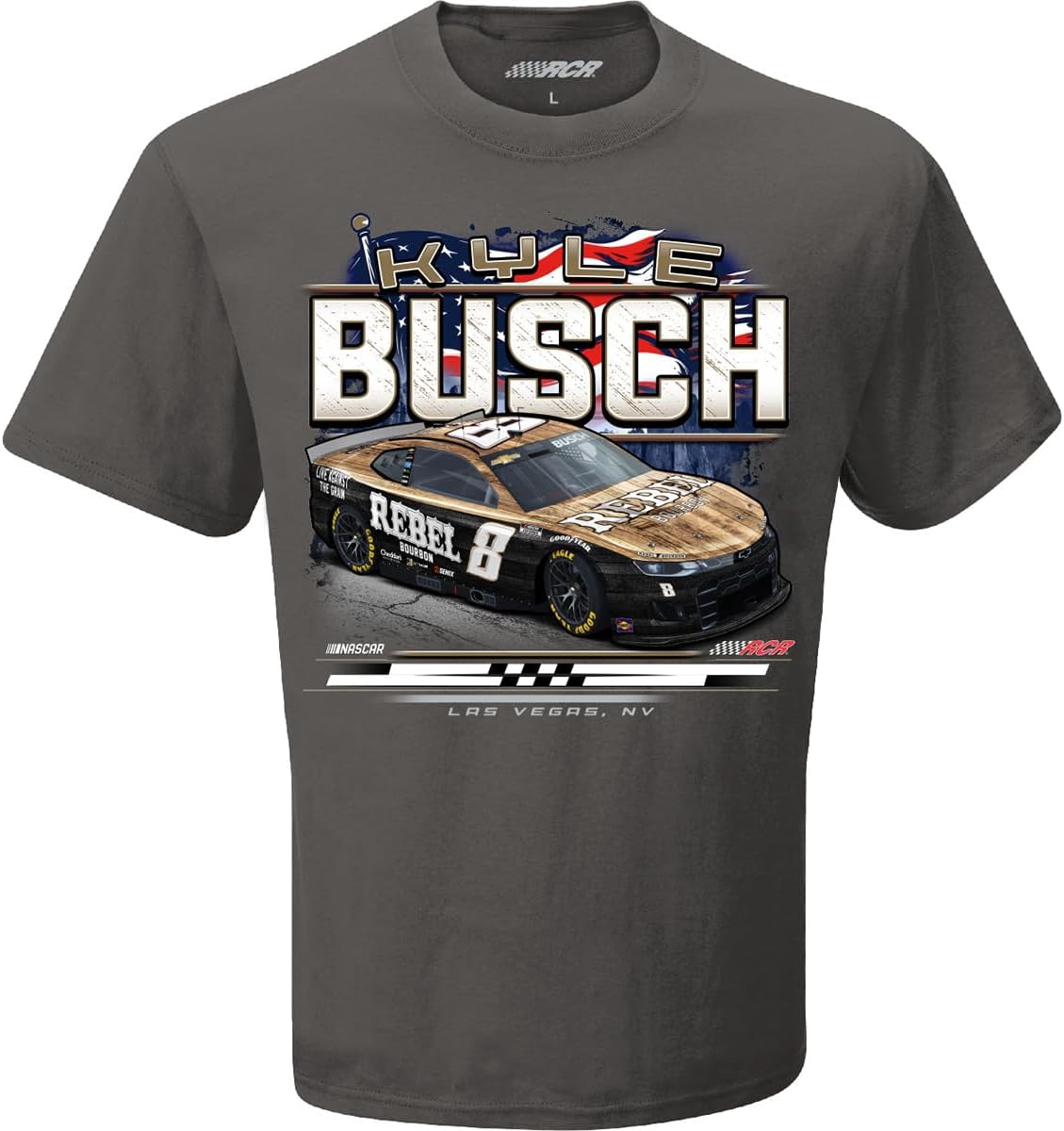 Checkered Flag Sports Kyle Busch Rebel Patriotic Eagle 2-Spot T-Shirt Gray