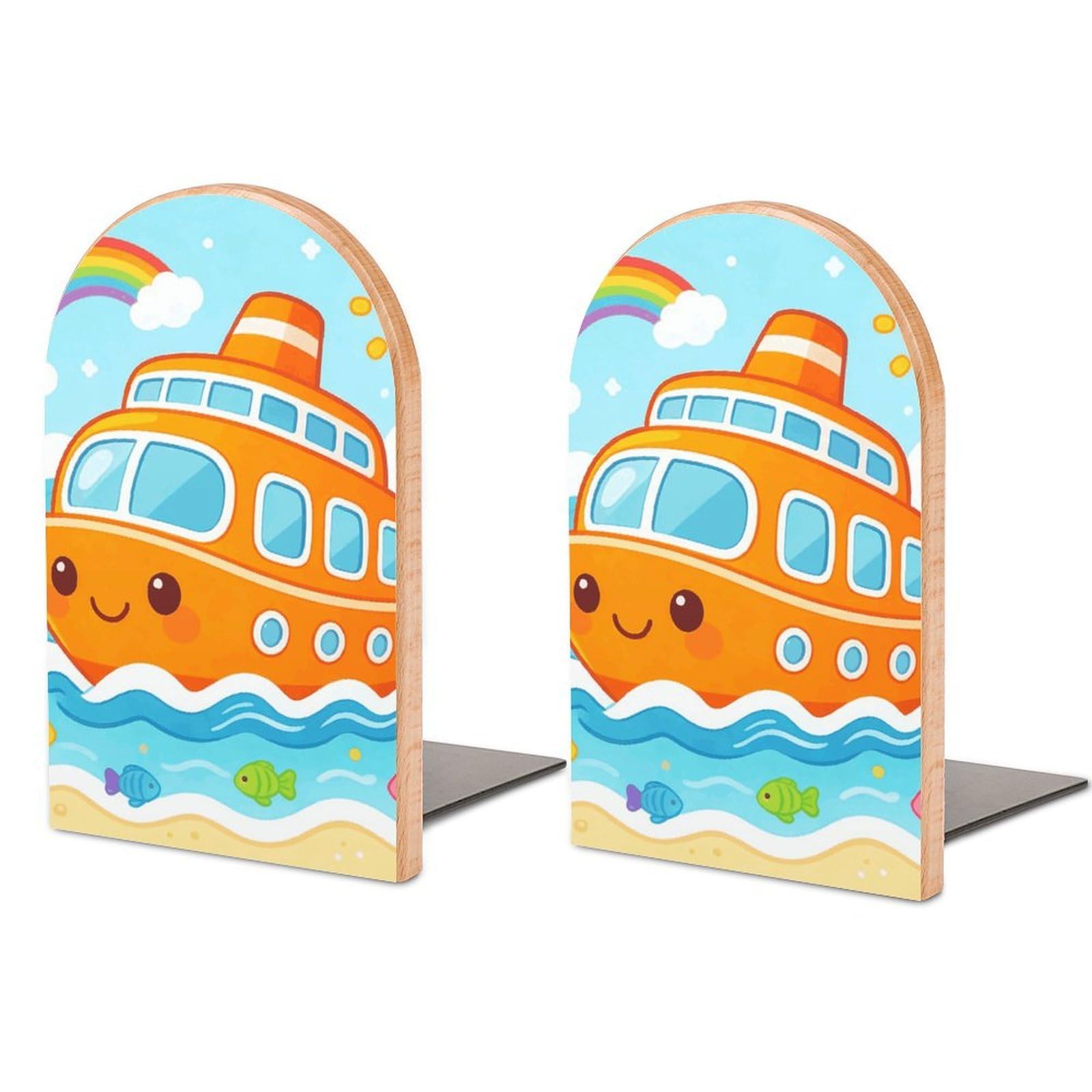 Sujetalibros de madera Orange Cruise con base de metal antideslizante para estantes y oficina