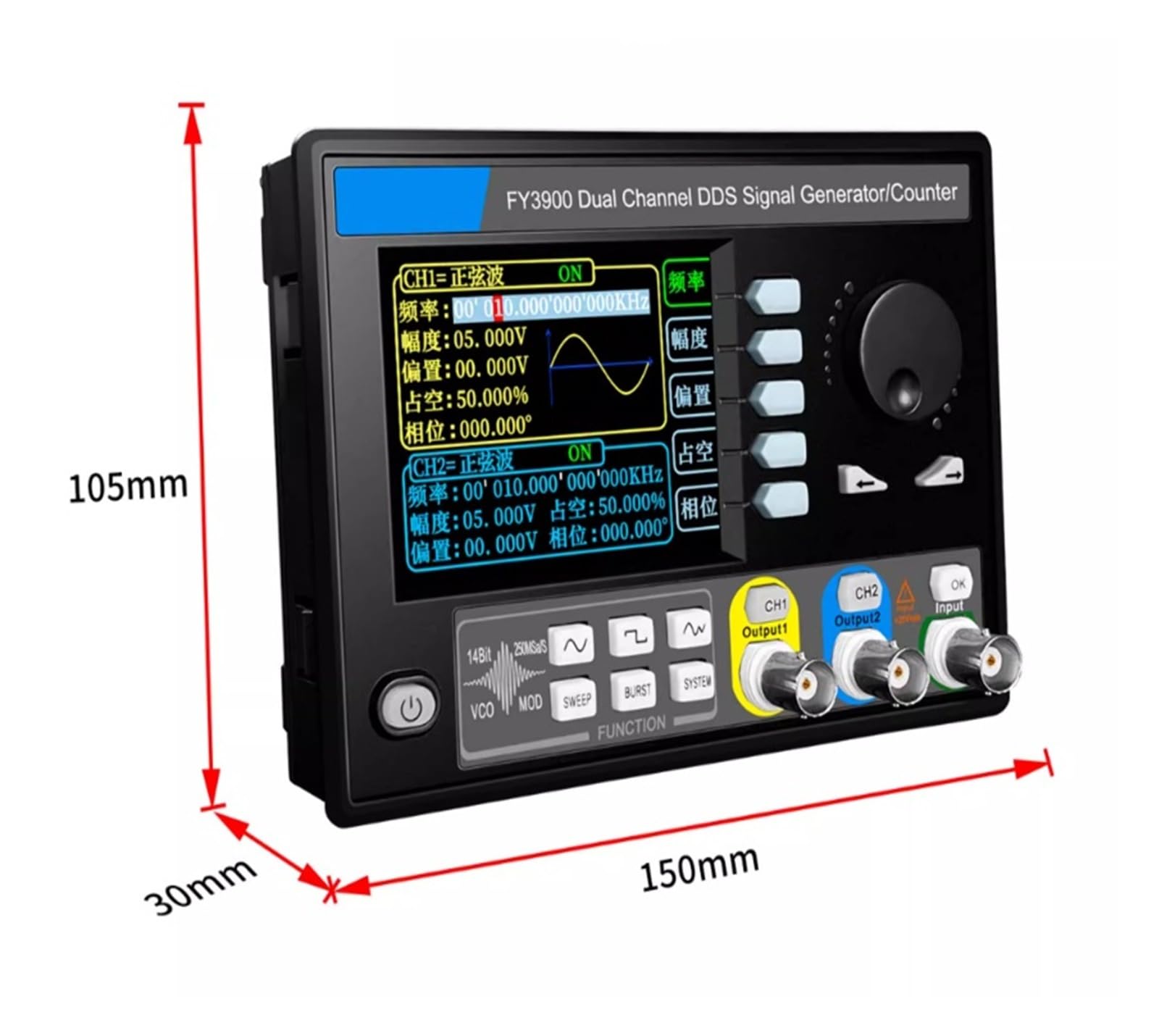 Generatore di segnale a forma d'onda arbitraria FY3900-10 MHz, ampiezza 0–20 Vpp, doppio canale