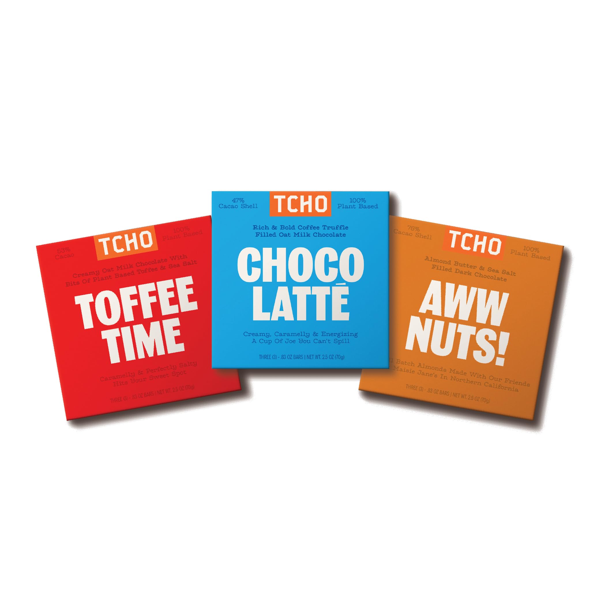 TCHO 3-Bar Chocolate Variety Pack | Toffee Time, Choco Latte & Aww Nuts | Single Origin, Plant Based, Organic & Fair Trade, | Non GMO, Non-Dairy, Vegan, Soy Free (2.5oz each)USDA Organic