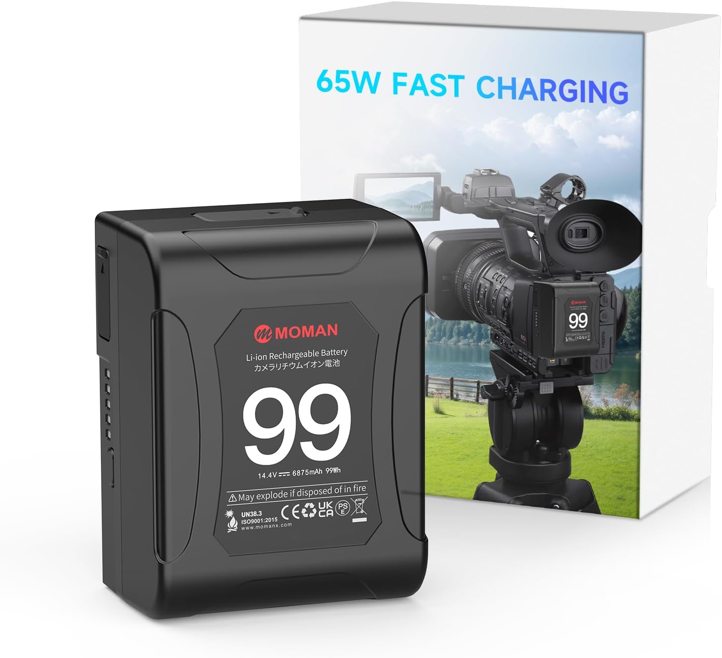 Moman V-Mount Battery, Power 99 Camera bettert Mini V Lock Batterys 99Wh/6900mAh for Camcorder Blackmagic BMPCC 4k/6k Camera LED Light Monitor with Dual D-Tap & 65W USB-C Outputs