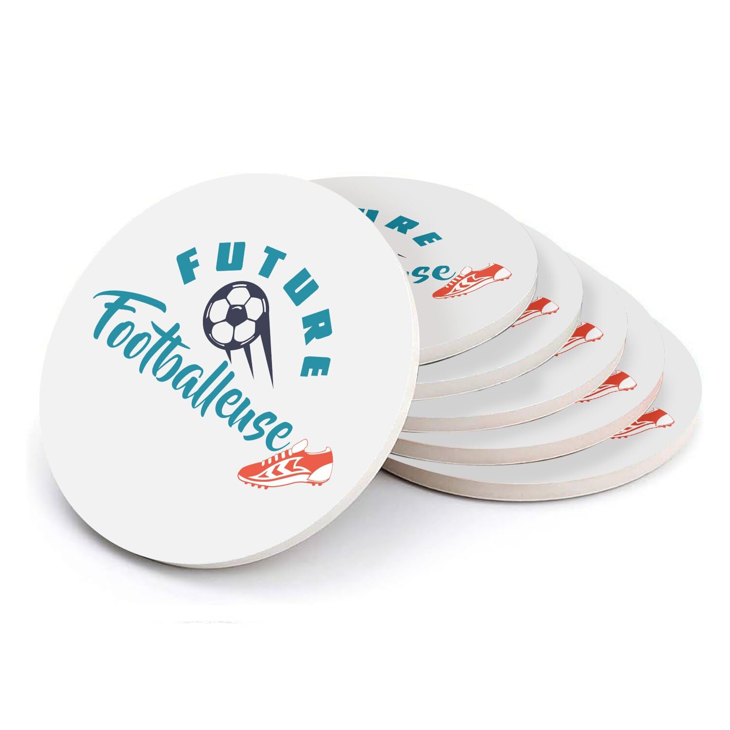 Sous verre ronds en céramique Future Footballeuse en lot de 6 dessous de plat