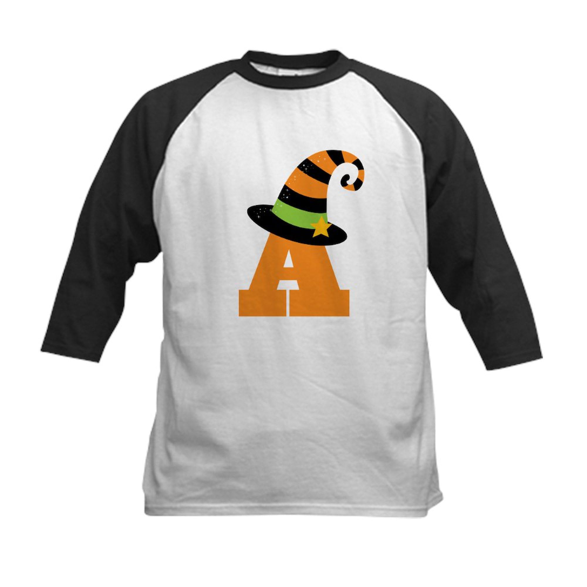CafePress Halloween Letter A Witch Monogram Kids Baseball Je Kids Cotton Baseball Jersey, 3/4 Raglan Sleeve Shirt Black/White