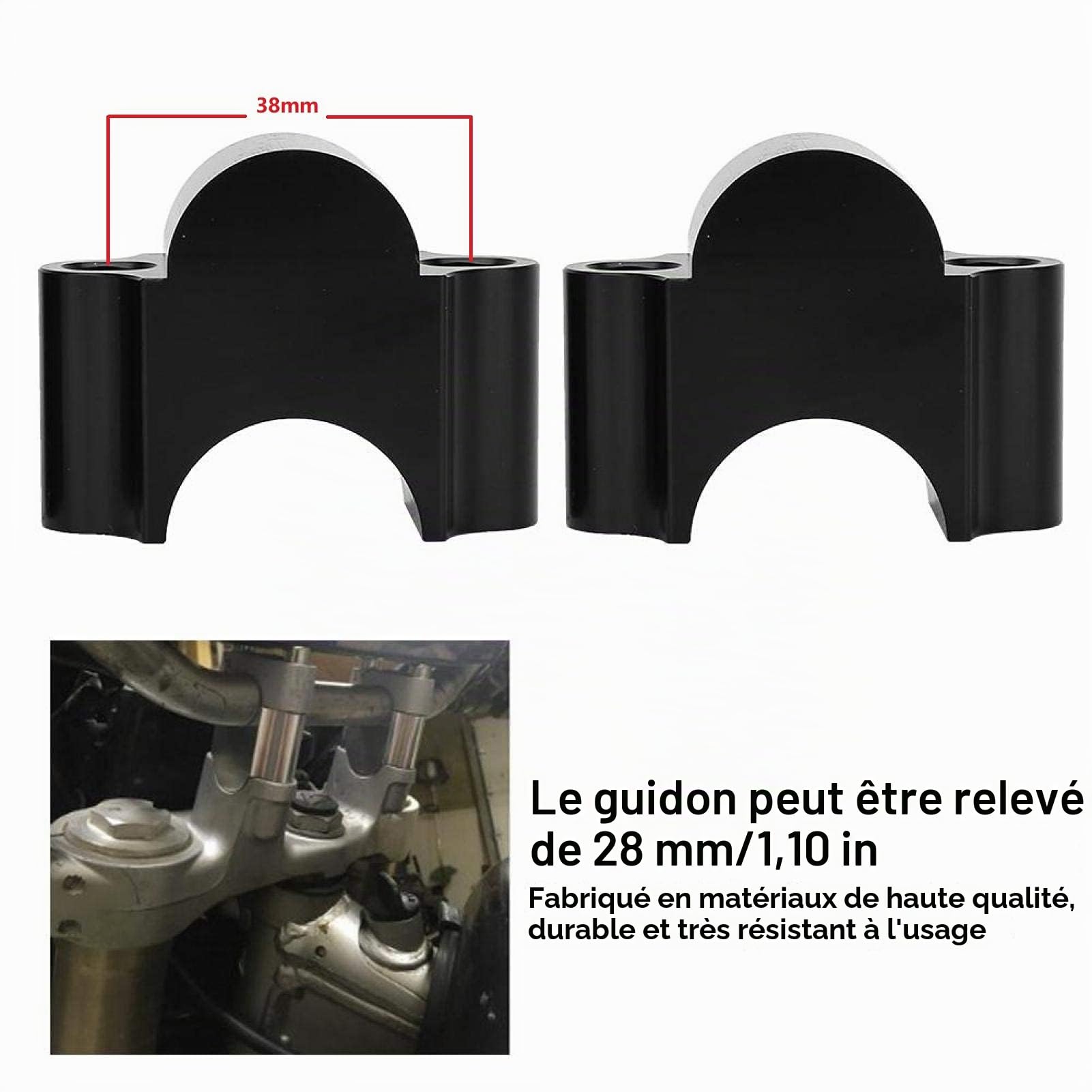BigKing Riser de Guidon, 7/8in Aluminium Guidon Riser Montage Pince 28 MM Hauteur Adaptateur pour Moto Vtt(Noir)