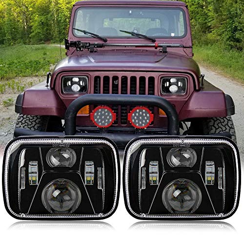 Perzework 110W 5x7 Inch Led Headlights 7x6 Led Sealed Beam Headlamp with High Low Beam H6054 6054 Led Headlight for Jeep Wrangler YJ Cherokee XJ H5054 H6054LL 6052 6053 2 Pcs Black