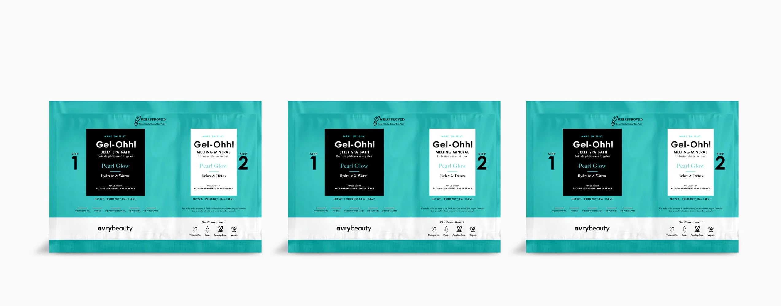 AvryBeauty Gel-Ohh Jelly Spa Bath 3 Pack, Pearl Glow, Clean Scented, Aloe Infused, Jelly Pedicure, Salon Services, Pedicure, Salon Pedi, Relaxation, Heat & Aroma Therapy, Foot Care