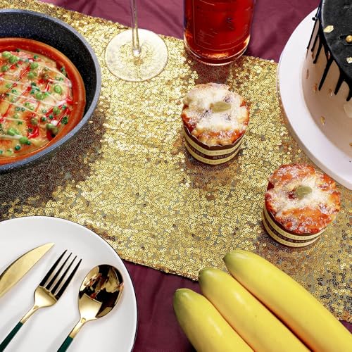 Image of Irenare 2 Pcs Maroon and Gold Tablecloth and Sequin Table Runner Set Polka Dots Confetti Table Cover Dining Plastic Tablecloths Glitter Decorations for Birthday Wedding Anniversary Party Supplies