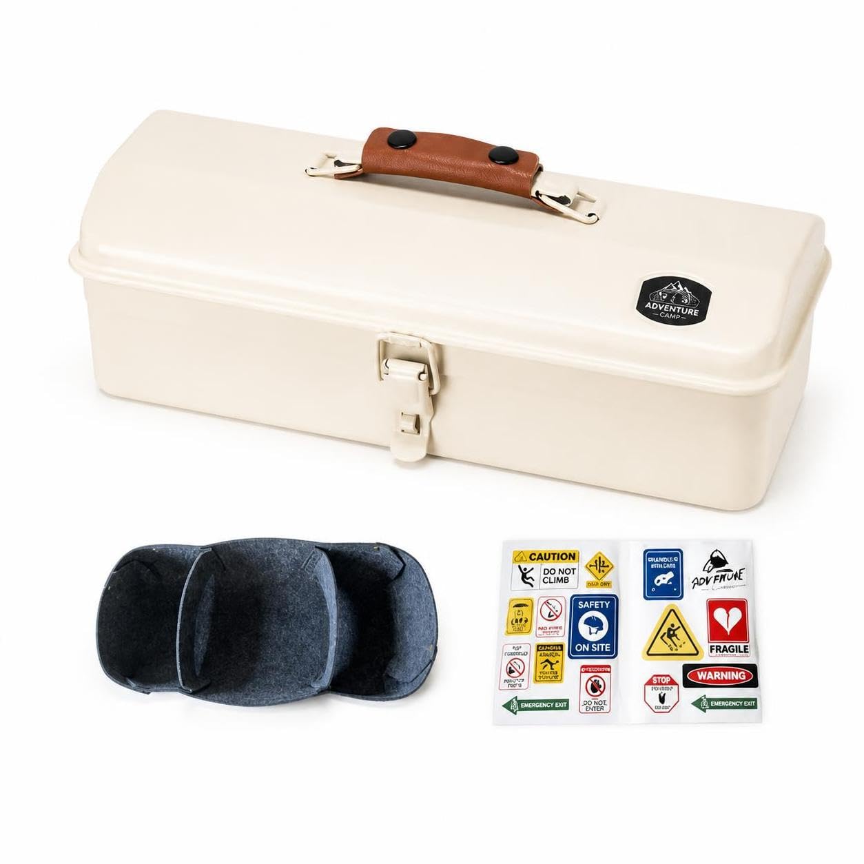 Camping-Aufbewahrungsbox aus Metall, Elegantes Cremeweiß