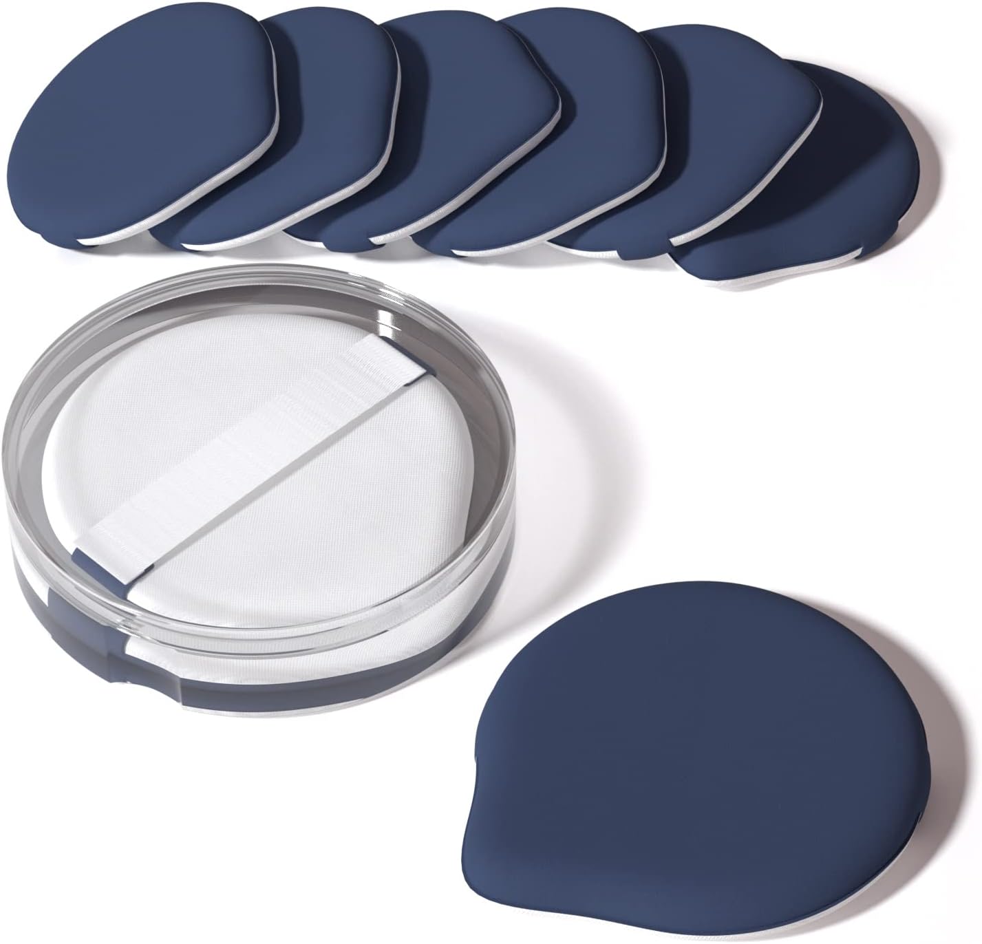 8Pcs Air Cushion Makeup Puffs for Foundation with Portable Box | Latex-Free Blending Sponge for Liquid, Cream, Foundation and Powder | Teardrop Powder Puff | Blue