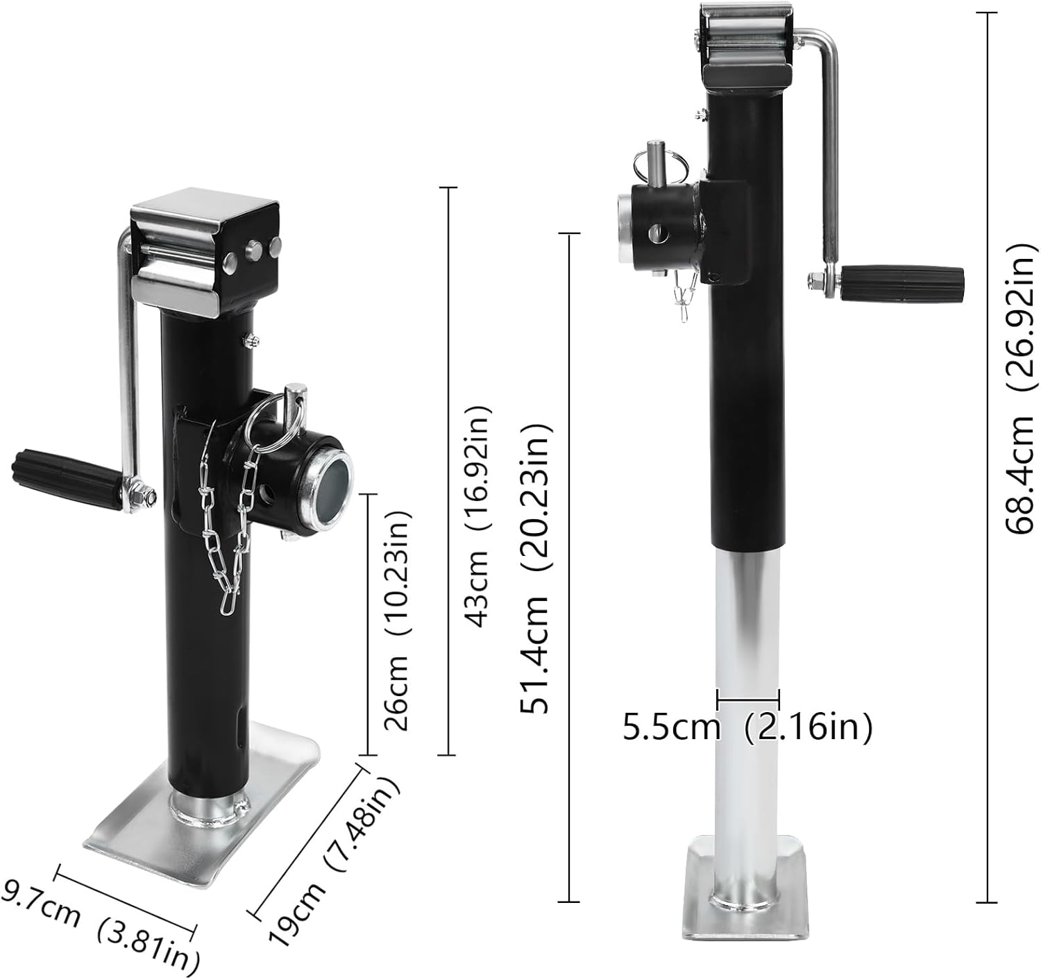 1000Kg Trailer Jack A-Frame Heavy Duty Swivel Bolt-On Side Winder Trailer Lift & Support Jack Leg Vertical Travel Adjustable for Camper RV Horse Trailer Utility Trailer Yacht Trailer