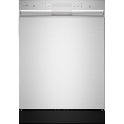 Sharp SDW6504MS Stainless Steel Dishwasher, 24-inch Pocket Handle, 52 dB, Hybrid Tub, 12 Place Settings, 5 Cycles, Heated Dry