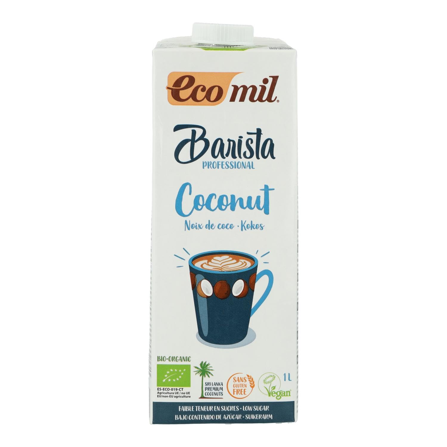 Ecomil Barista Coconut Bio 1L Bebida de Coco para Café Vegana Sin Lactosa Sin Gluten