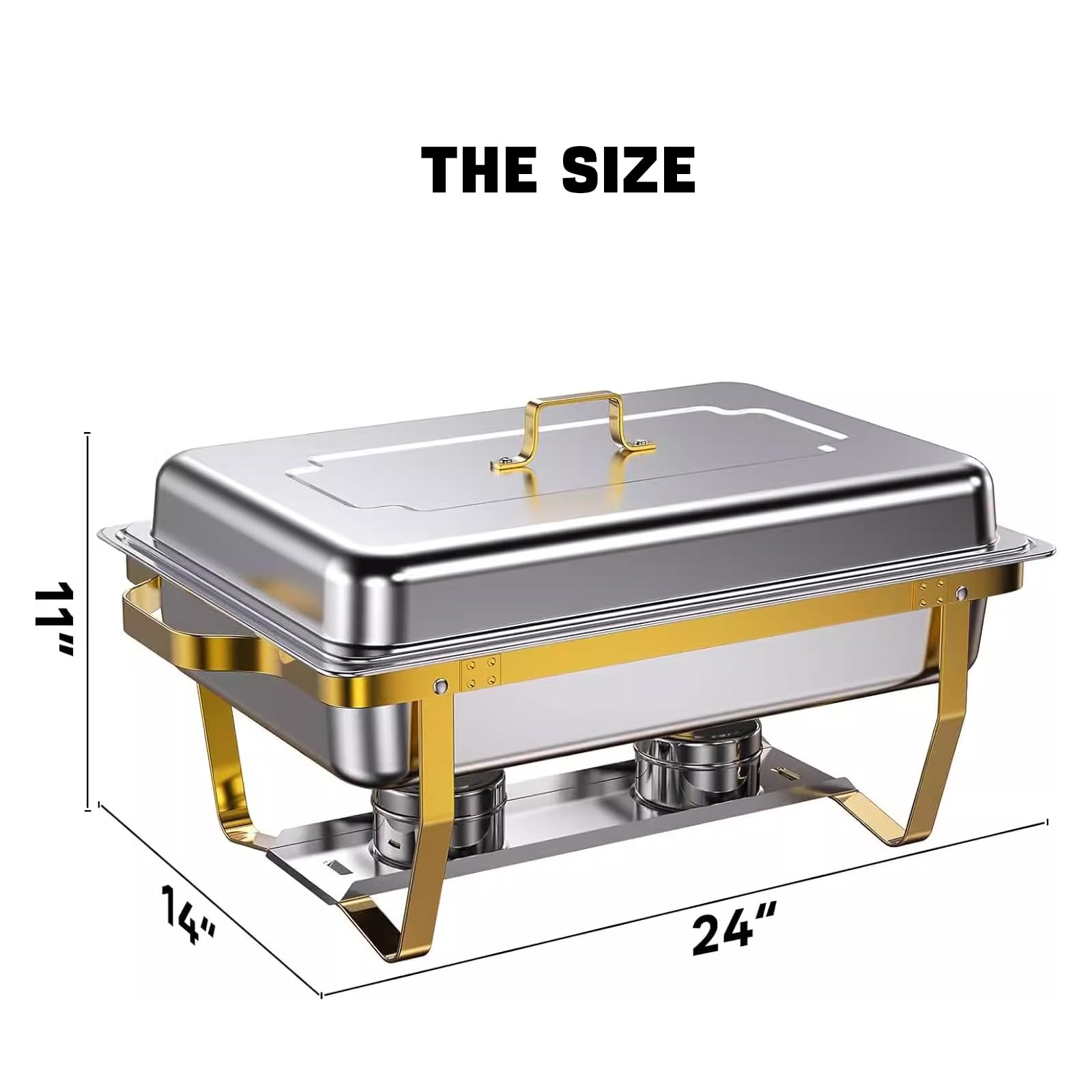 Chafing Dish Buffet, Kit Scaldavivande Rettangolare in Acciaio Inox con Coperchi, Teglie per Cibo, Bagnomaria e Porta Combustibile, Utensili da Portata per Buffet da 8L