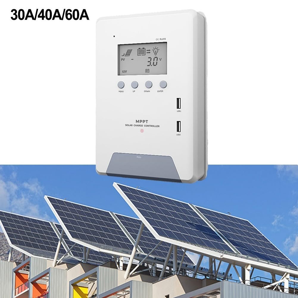 MPPT Regulador de carga solar 60 A 12 V/24 V/48 V digital (40 A)
