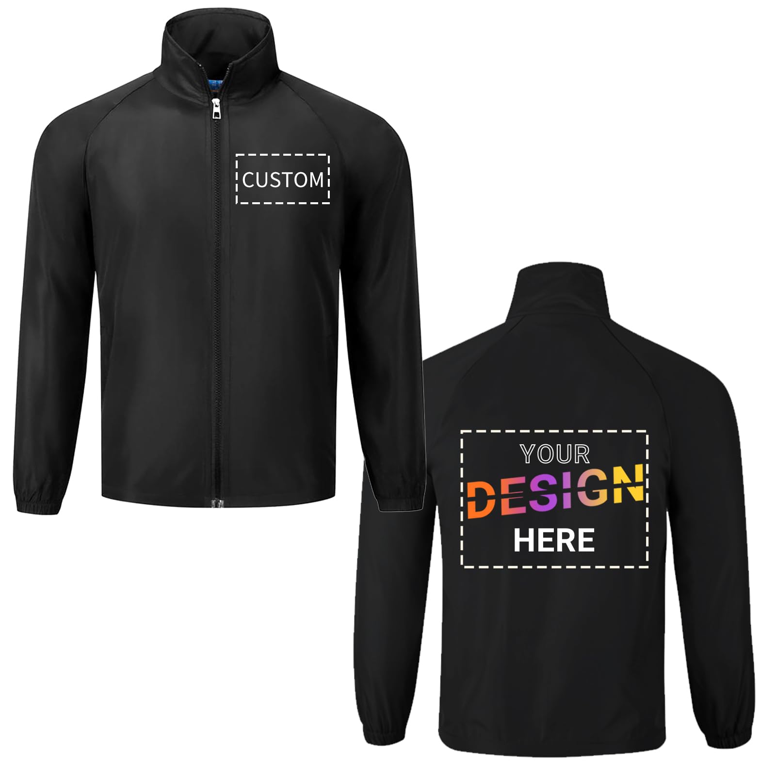 Custom Windbreaker Jacket Long Sleeve Lightweight Outdoor Coat Customize Your Logo Mesh Lined Water Resistant Workwear