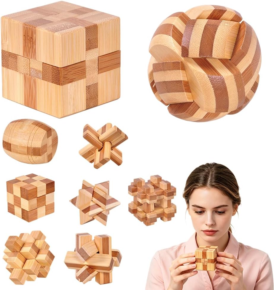 9 sztuk klasycznych drewnianych łamigłówek zabawek, 3D, łamigłówka, 4,5 cm