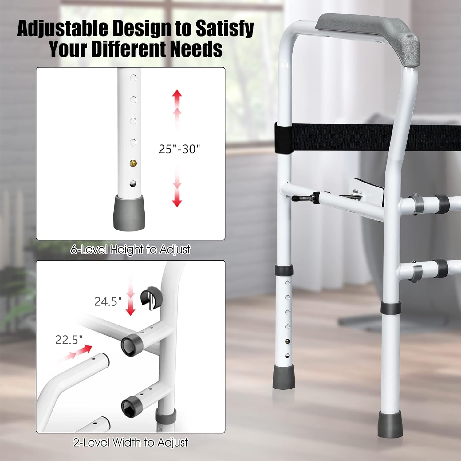 Giantex Toilet Safety Rail Free Standing Safety Assist Frame W/ 360°Rotatable Clip,Adjustable Height & Width Toilet Armrest, 300 LBS Weight Capacity for Disable Elderly Commode Stability Handrails