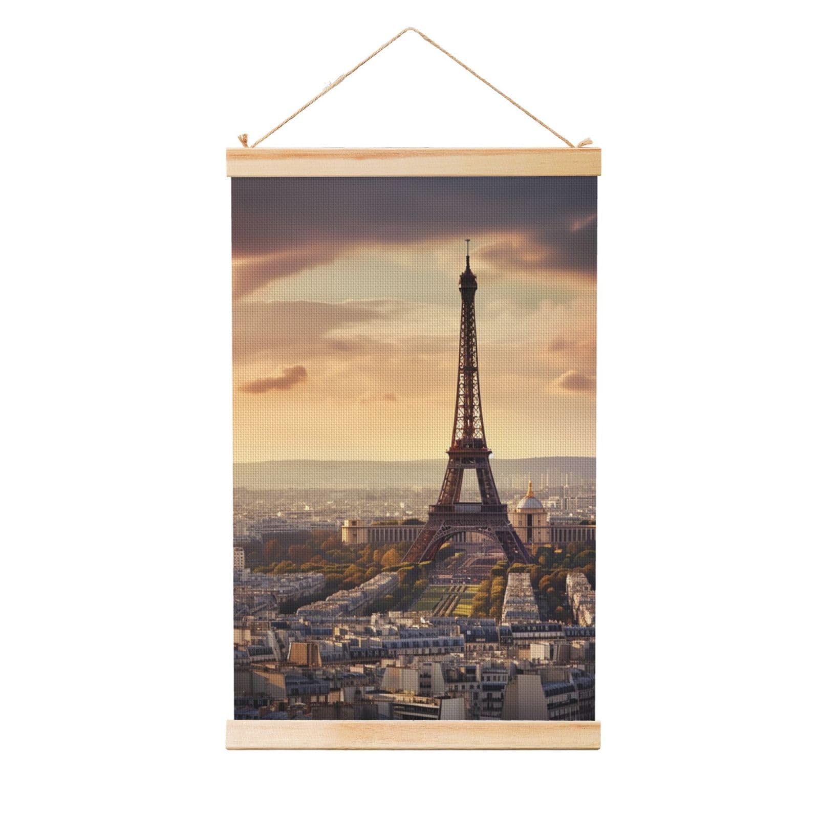 Eiffel Tower and city Posters Wooden Shaft Hanging Poster Canvas Prints Scroll Wall Art Painting Vintage Wall Banner Modern Artwork Decor for Home Decor Ready to Hang 20"x30"