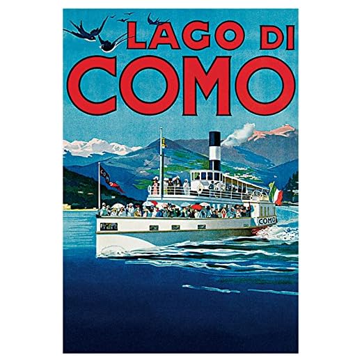 Lago Di Como Poster, Lake Como, Italy, Vintage Italian Travel Poster