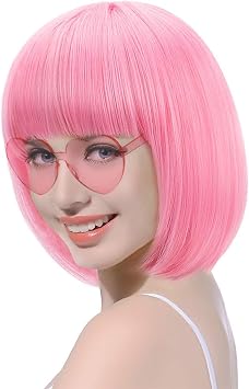 Pink Short Bob Wig Sunglass Set - Neon Party Favors, Cosplay Wig Hairpieces for Bachelorette, Halloween Decorations