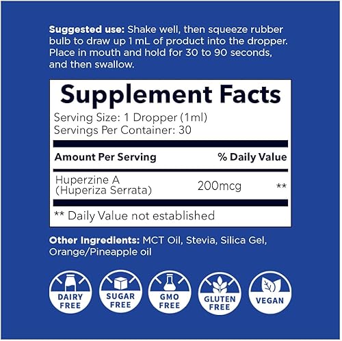 Miniatura 2 de Nano HUPERZINE A | Partículas líquidas nanosizadas | Absorción instantánea | Atención, enfoque, memoria, claridad mental | Certificado GMP sin OMG |