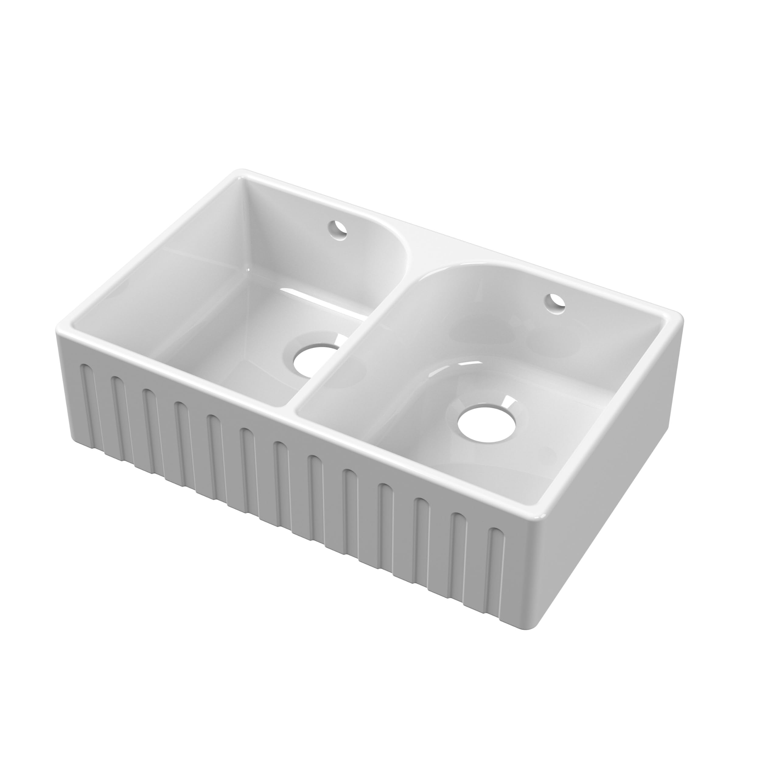 Balterley White 795Mm Butler Kitchen Sink, Fluted Front Double Bowl With Overflow Hole, No Tap Hole, Durable Butler Fireclay Ceramic Kitchen Sink Bowl, Apron Front Sinks - 795 X 500 X 220Mm (White)