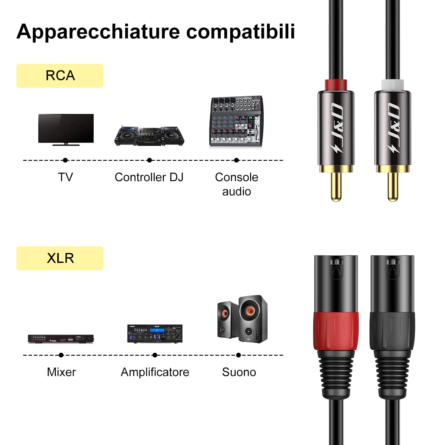 J&D Cavo 2 RCA A 2 XLR Maschi 1,8m - Collegamento Audio Per Altoparlanti E Amplificatori - Foto 6