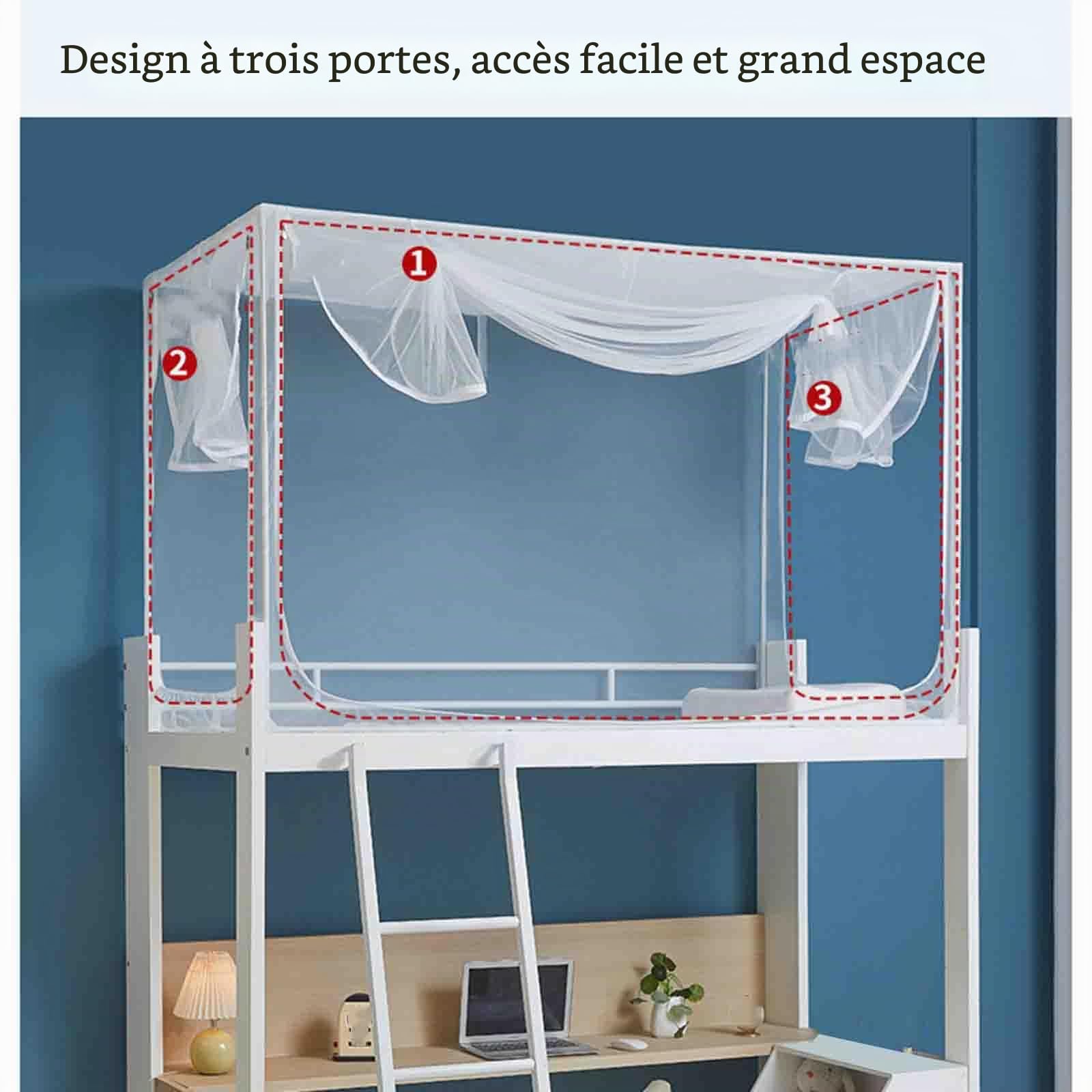 JUSHZ Moustiquaire De Lit Mousticaire Moustiquaires De Lit Simple avec Cadre 1 Place Carré Tente Fermeture éclair Couchette Supérieure Couchette Inférieure dans Dortoir étudiant (90x190x90cm,White)