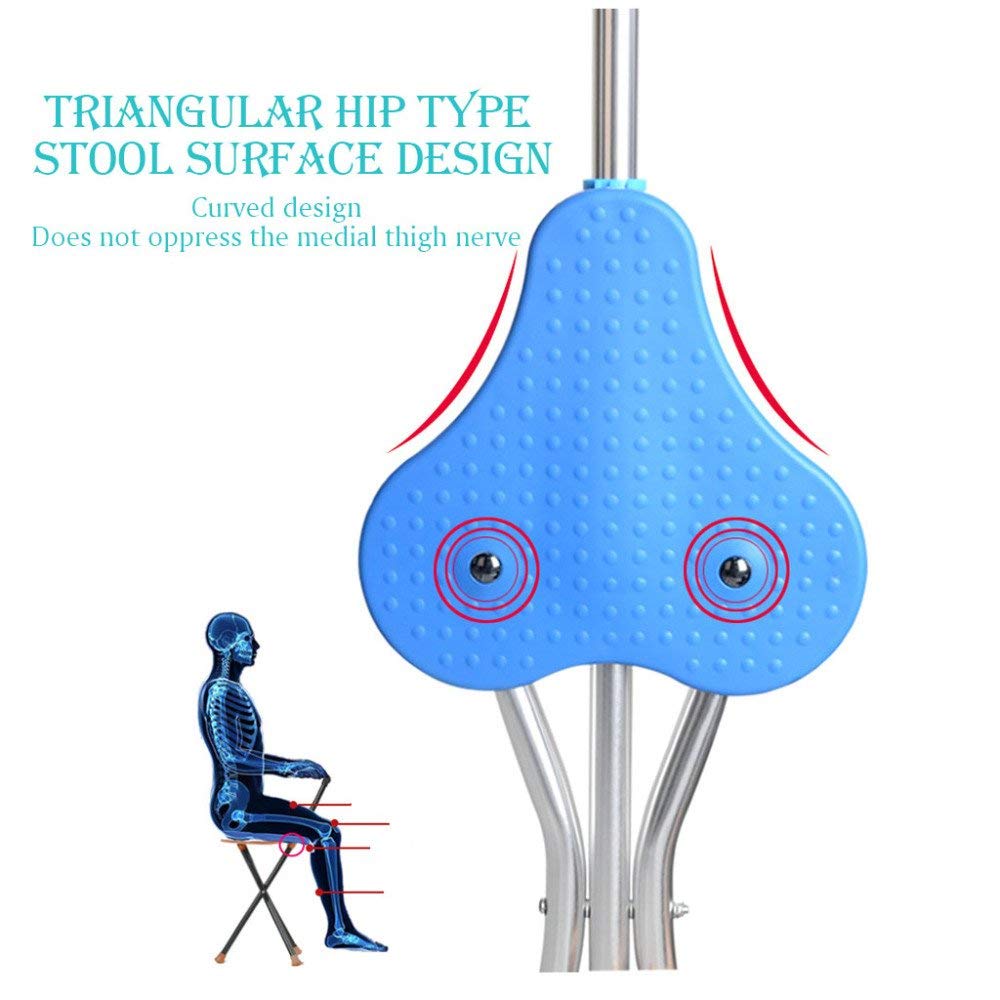 Taburete de caña, bastón con Asiento, Silla de bastón, Taburete de bastón para Ancianos, muleta con Taburete, bastón, Plegable, telescópico, Cabezal de lámpara Ajustable