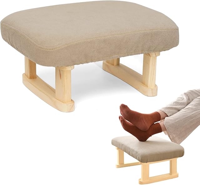 TANOSAN Wooden Foot Stool, 15 Inches Small Step Stool with Non-Slip Pad, Rectangular Sofa Footrest Soft Seat Pouf Ottoman for Living Room, Couch, Desk, Bedroom(Beige)