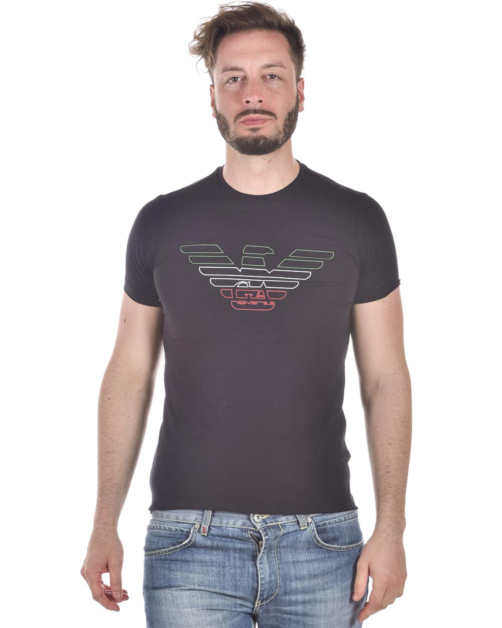 Emporio Armani3Z1T90 Cotton Round Neck Printed Black T-Shirt