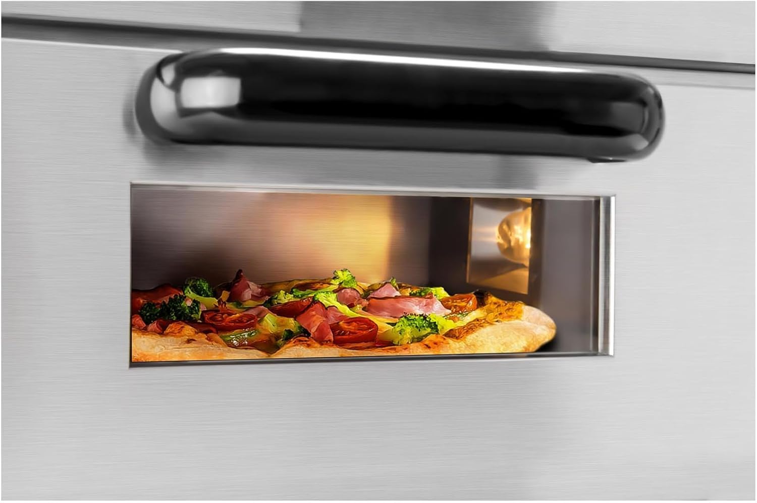 Forno per pizza elettrico a 2 camere, 3000 W, in acciaio inox, per pizza, 350 °C, distribuzione uniforme del calore, macchina per pizza, timer