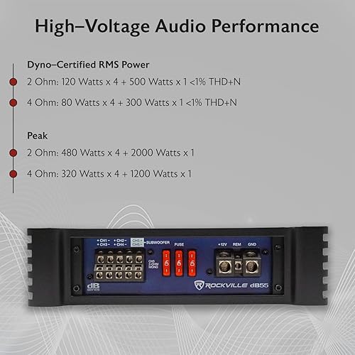 Miniatura 7 de Rockville dB25 - Amplificador estéreo para coche (2800 W, 1400 W, RMS 2 canales)