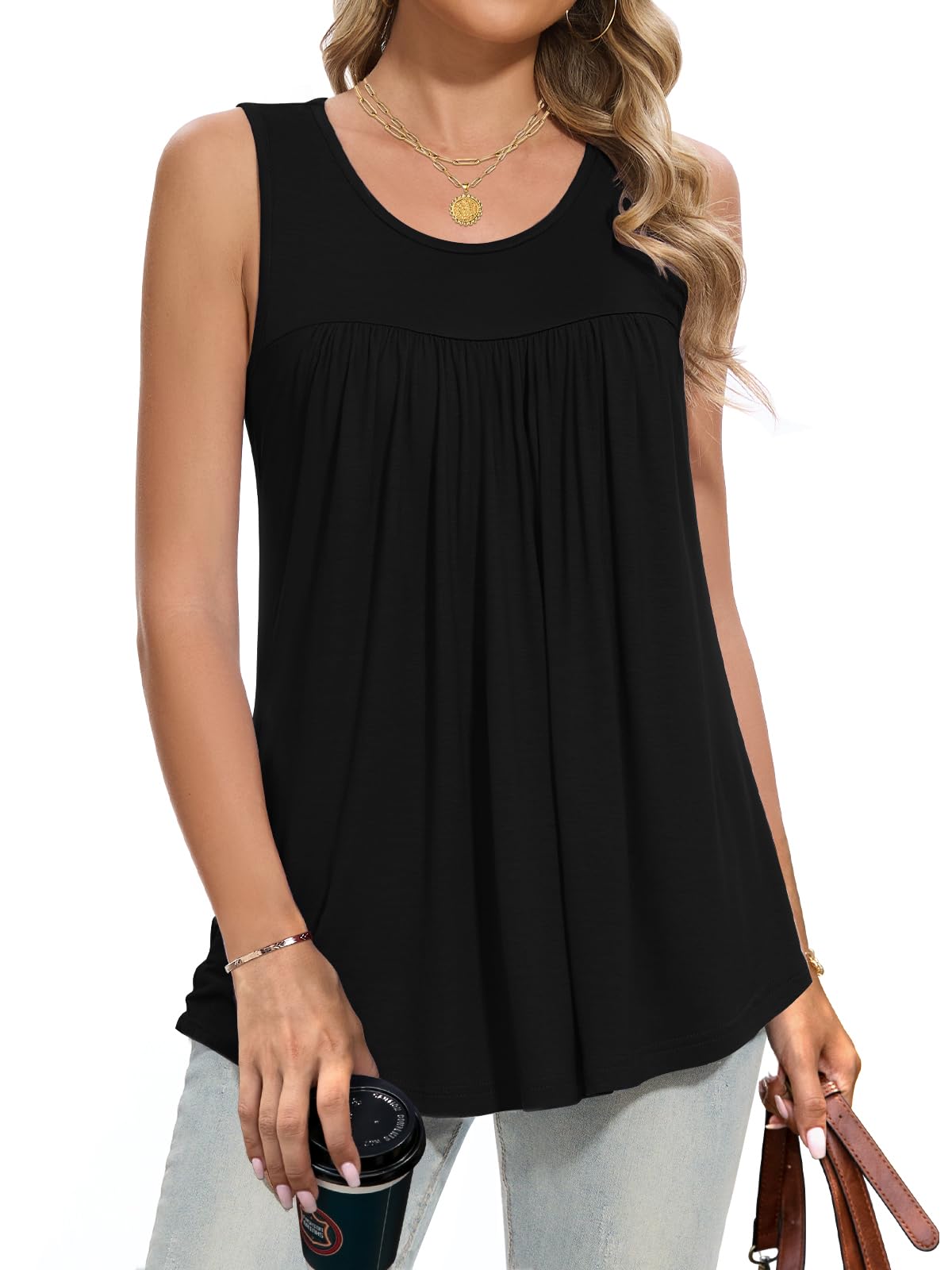 Womens Tank Tops Summer Sleeveless Tunic Tops Shirts Blouses Round Neck Loose Fit M-3XL
