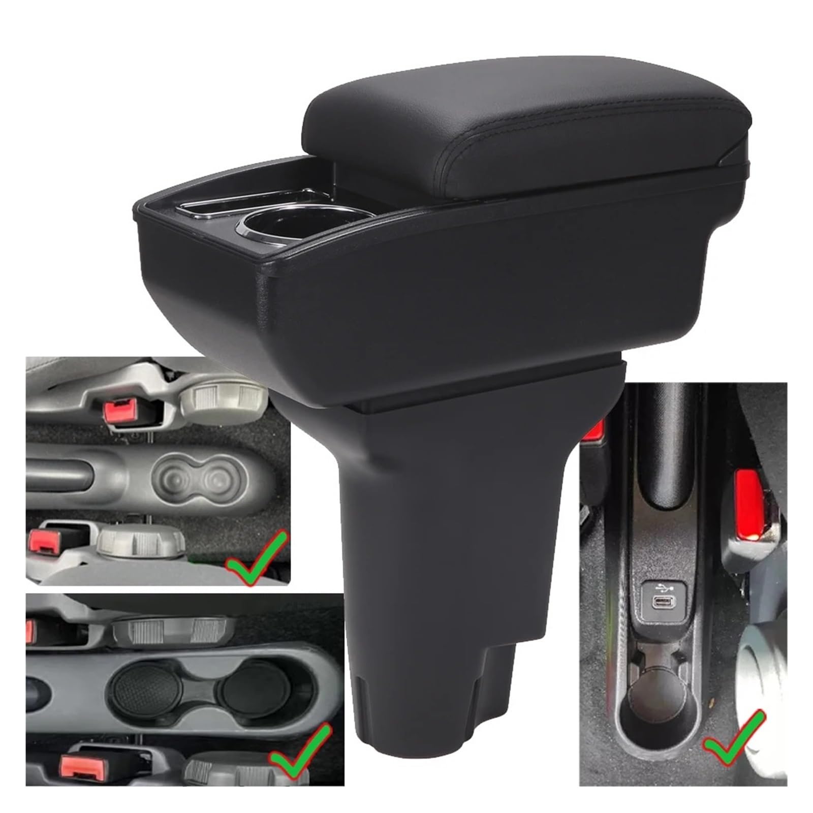 Coche Reposabrazos Para Fiat Para 500 2012-2025 Reposabrazos Dedicado Retrofit Realza El Centro Interior Caja De Almacenamiento Accesorios(B Black red 6USB)