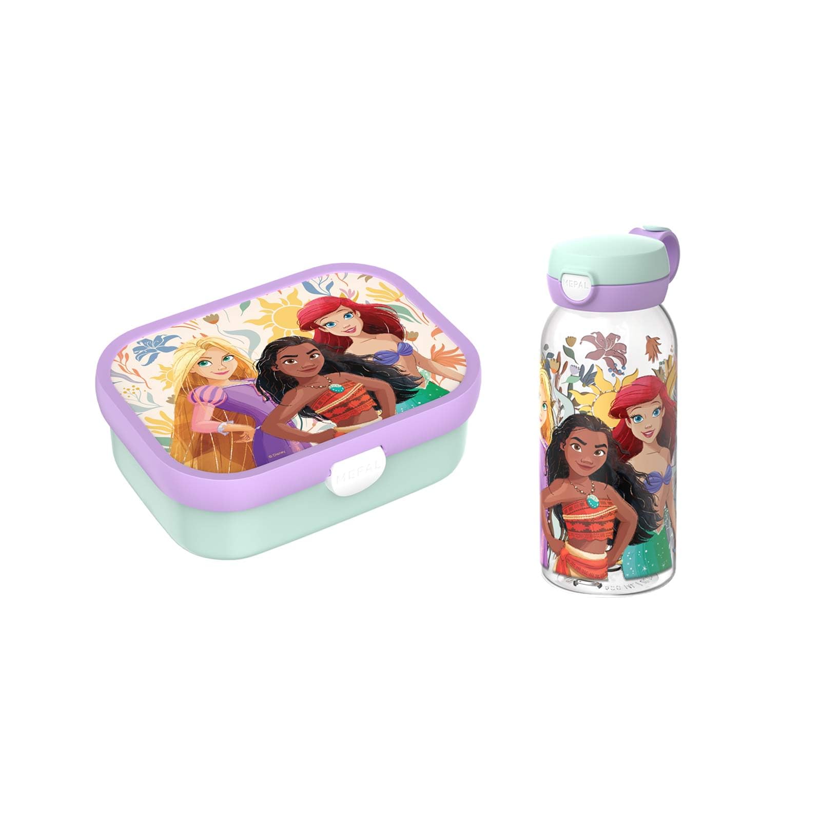 Mepal Set per la pausa Campus, set per bambini con borraccia con coperchio apribile e portapranzo, set per il pranzo per la scuola o in viaggio, lavabile in lavastoviglie, 600 + 750 ml, Princess Power