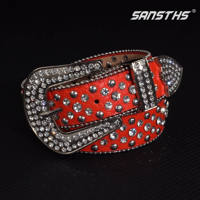 SANSTHS Women Rhinestone Belt for Jeans, Western Cowgirl Bling